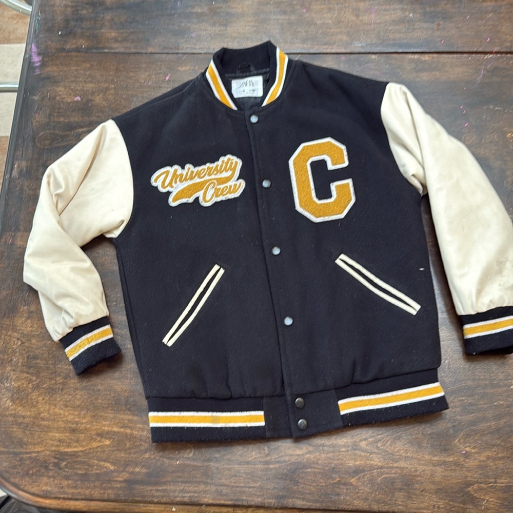 Zara Black and Cream Varsity Jacket